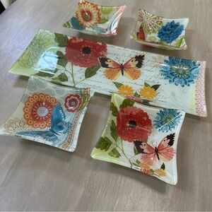 Prima Design Art Butterfly Motif Glass Mini Dessert  Snacks Plates & Platter